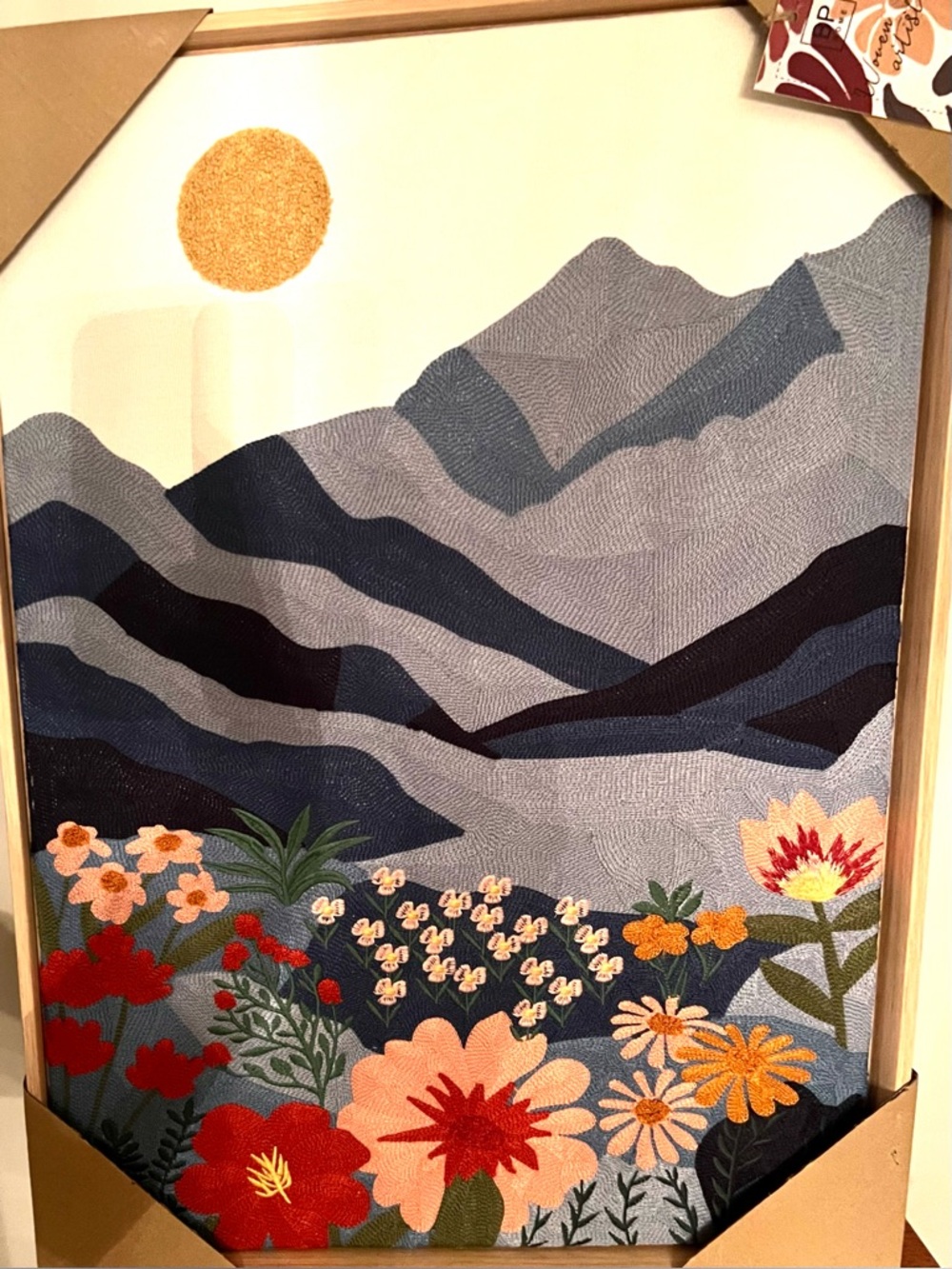 NEW BP Home Woven Wall Art Colorful Mountain, Floral Landscape. 18" x 26".